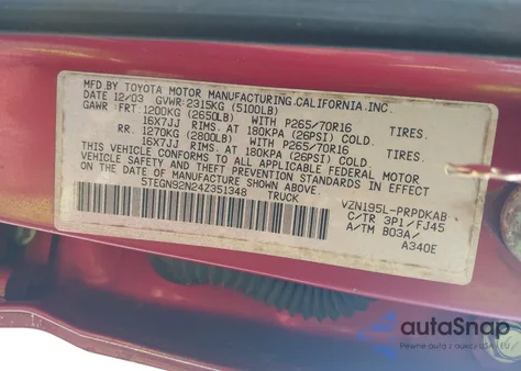 2004 Toyota Tacoma Prerunner V6 from USA, damaged, VIN 5TEGN92N24Z351348